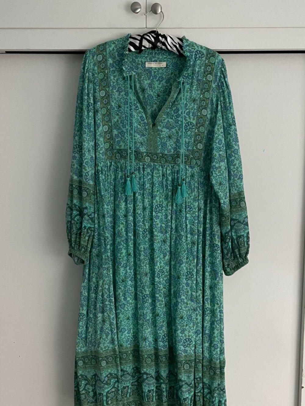 SPELL Dress Long Sleeve Blue Green Teal Size Medium Like New Hippie Boho $225 - Picture 2 of 8
